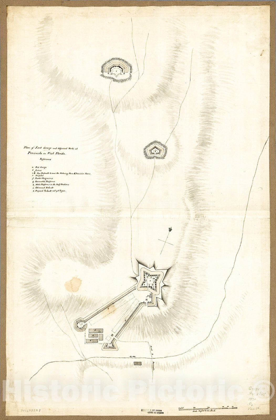 Historic 1770 Map - Plan of Fort George and Adjacent Works at Pensacola in West Florida.