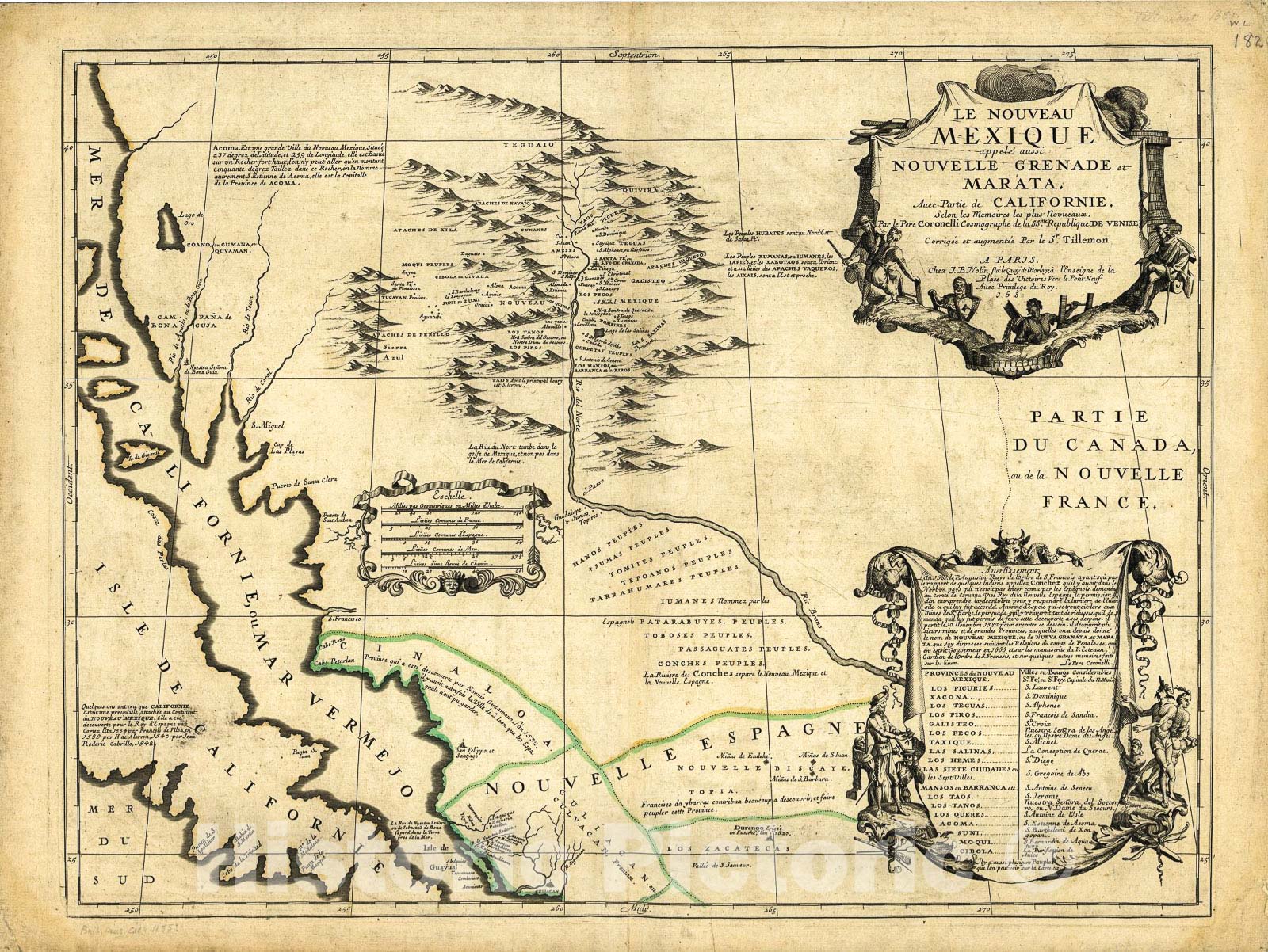 Historic 1685 Map - Le Nouveau Mexique, appelÃ© Aussi Nouvelle Grenade et Marata, avec Partie de Californie : selon les memoires les Plus nouveaux