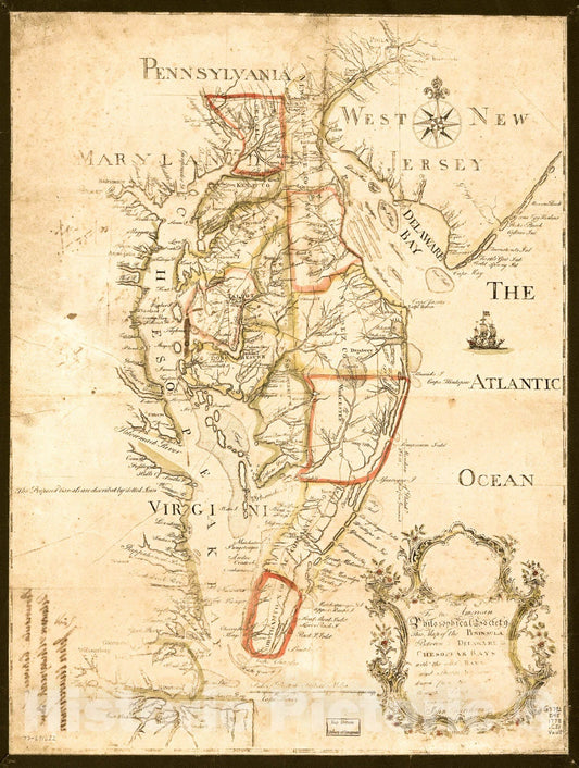 Historic 1778 Map - to The American Philosophical Society, This map of The Peninsula Between Delaware & Chesopeak Bays