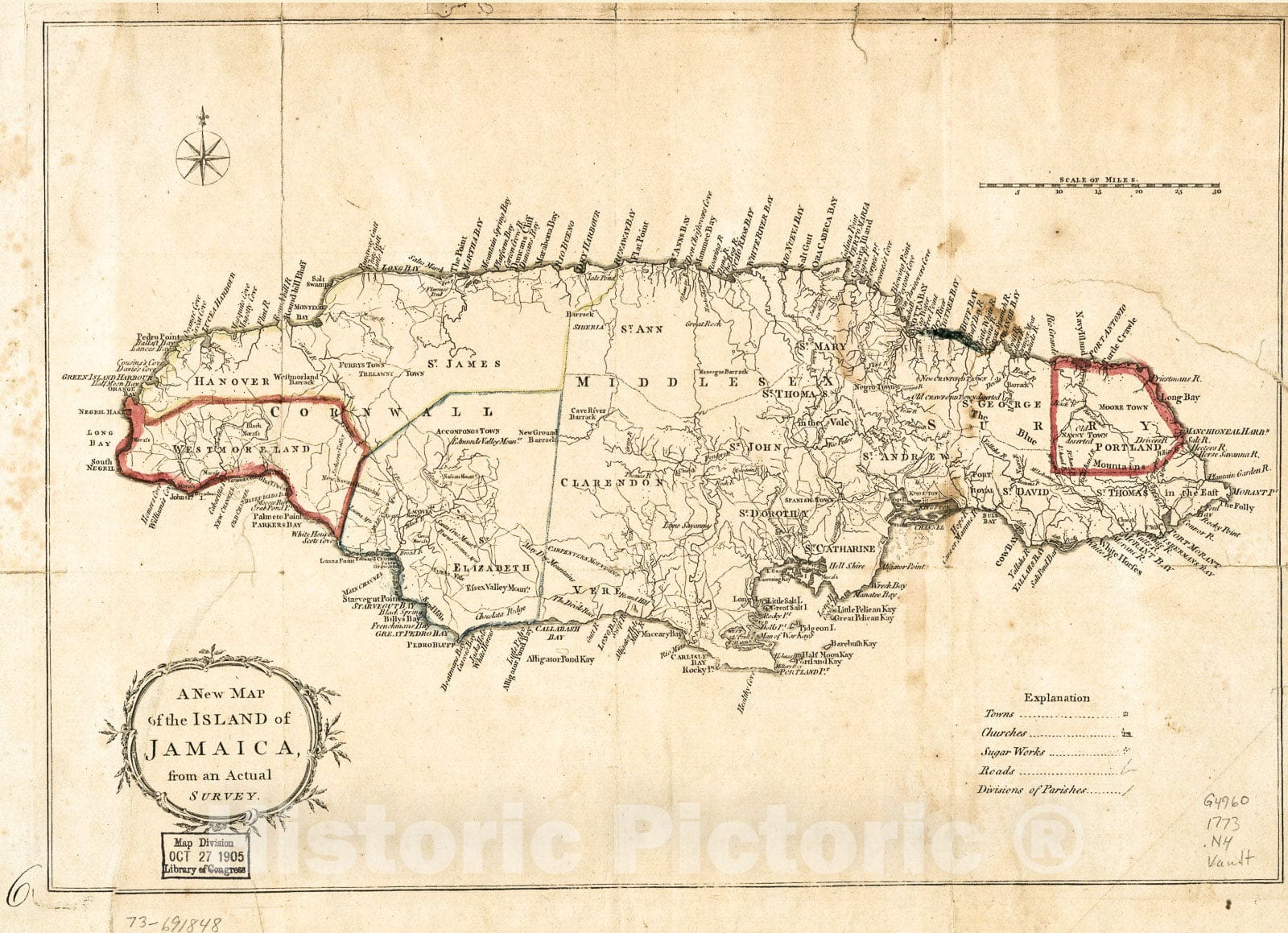 Historic 1773 Map - A New map of The Island of Jamaica, from an Actual Survey.