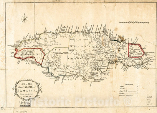 Historic 1773 Map - A New map of The Island of Jamaica, from an Actual Survey.