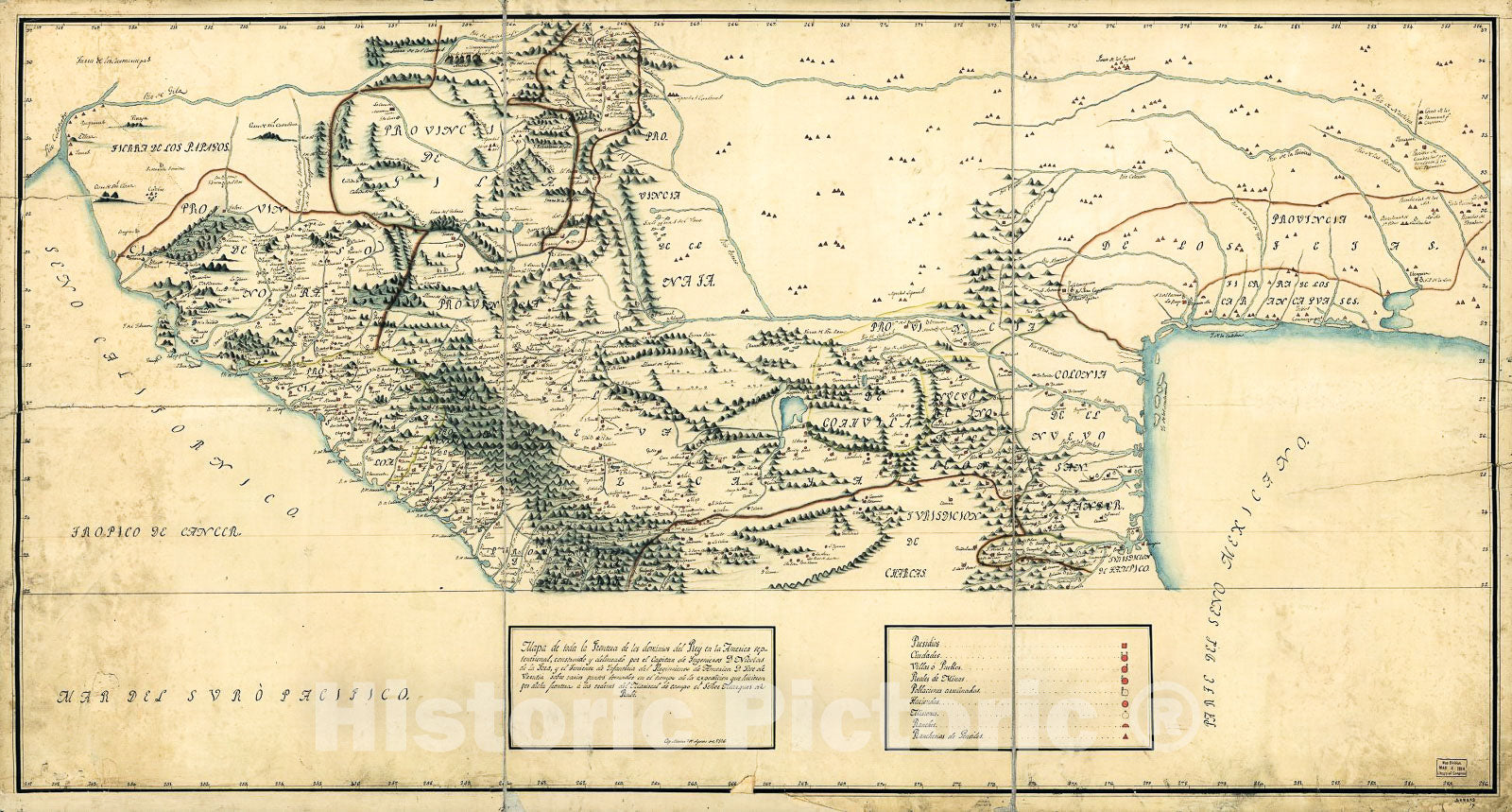 Historic 1771 Map - Mapa de toda la Frontera de Los dominios del Rey en la America septentrional
