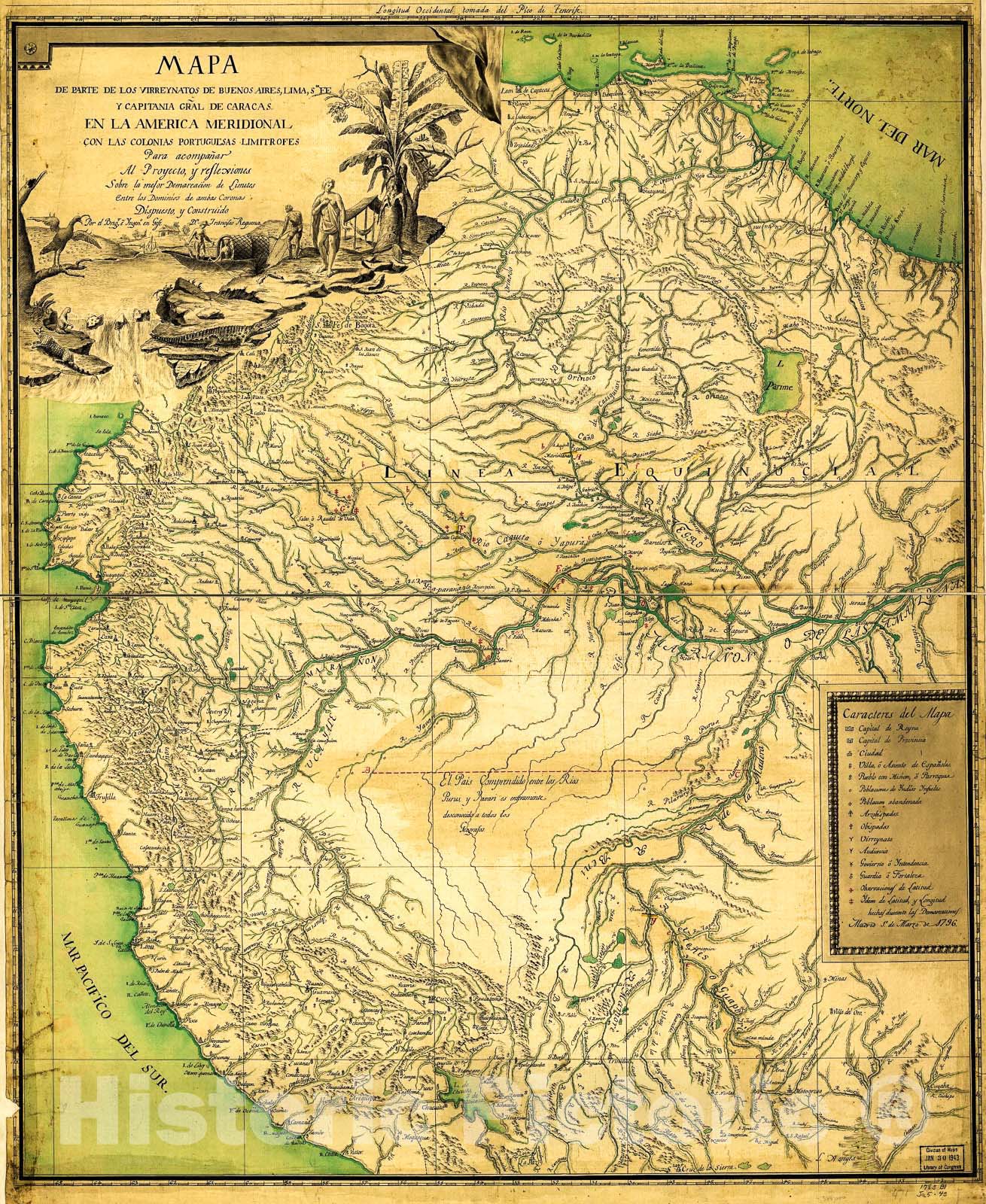 Historic 1796 Map - Mapa de Parte de Los virreynatos de Buenos Aires, Lima, Sta. Fe y capitania gral. de Caracas en la America meridional con las colonias portuguesas