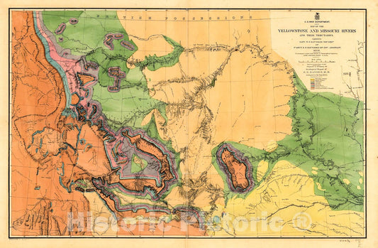 Historic 1860 Map - Map of The Yellowstone and Missouri Rivers and Their Tributaries