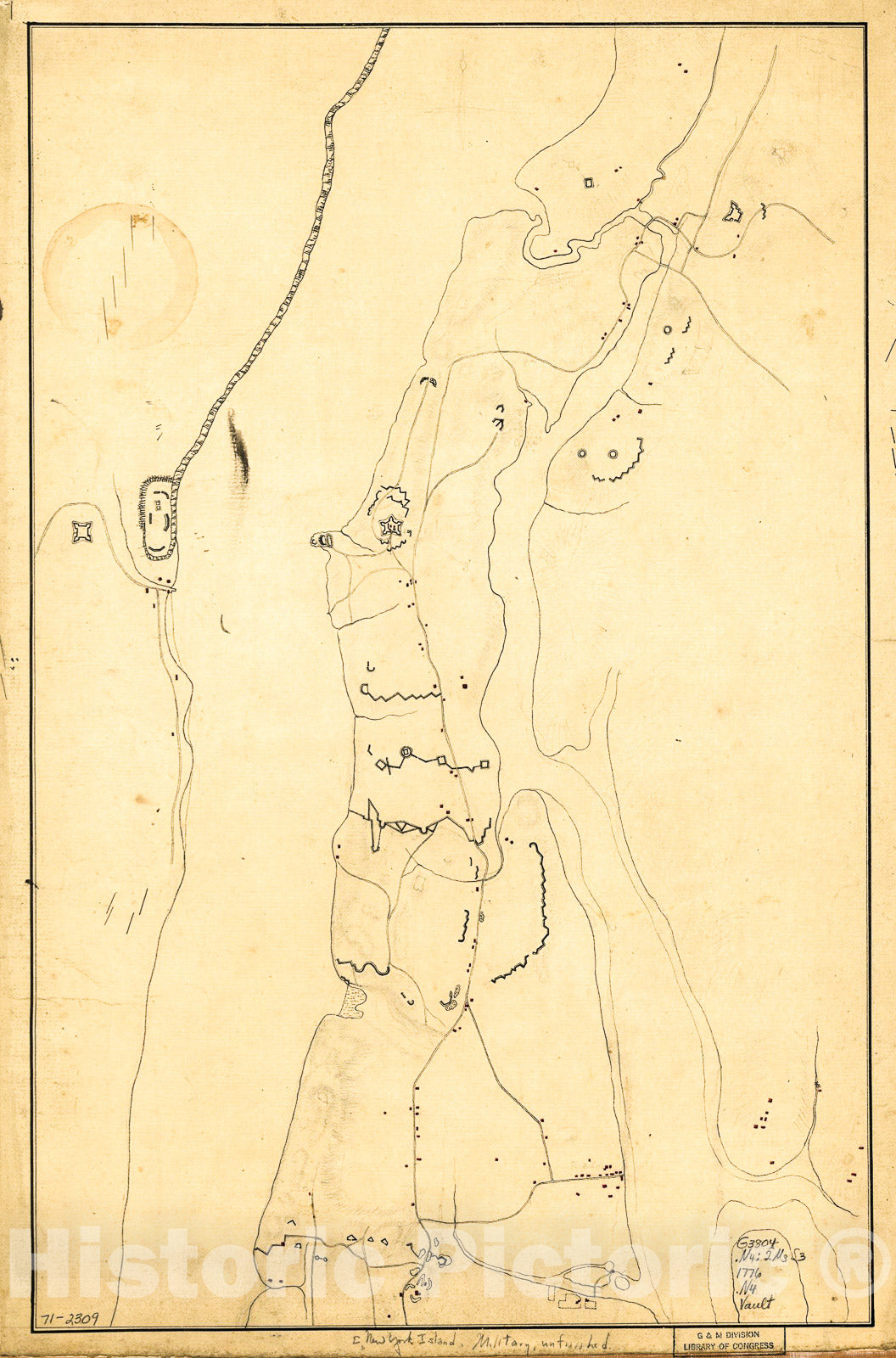 Historic 1776 Map - New York Island. Military; Unfinished.