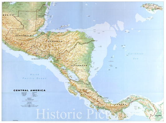 Historic 1990 Map - Central America. 2