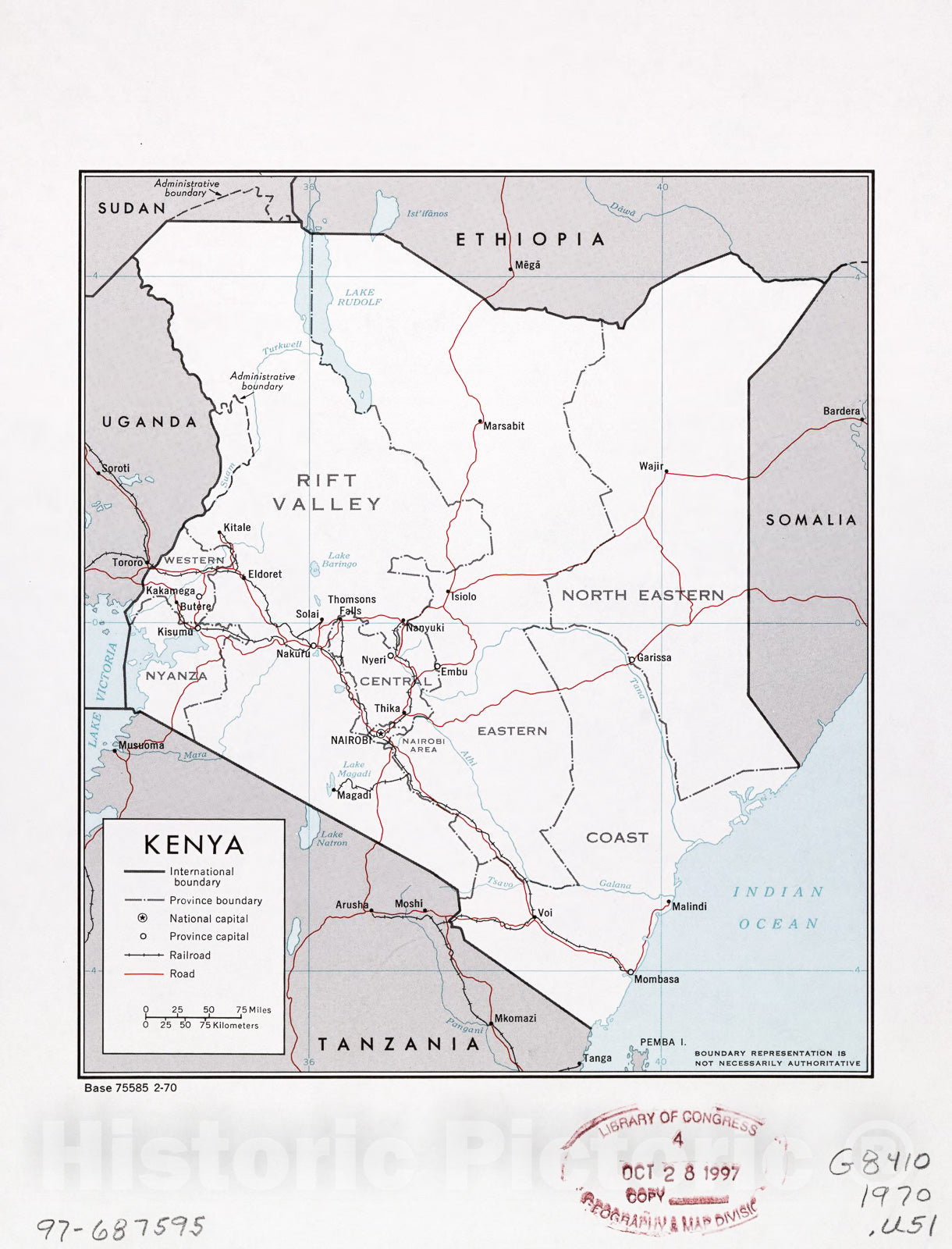Historic 1970 Map - Kenya. 2