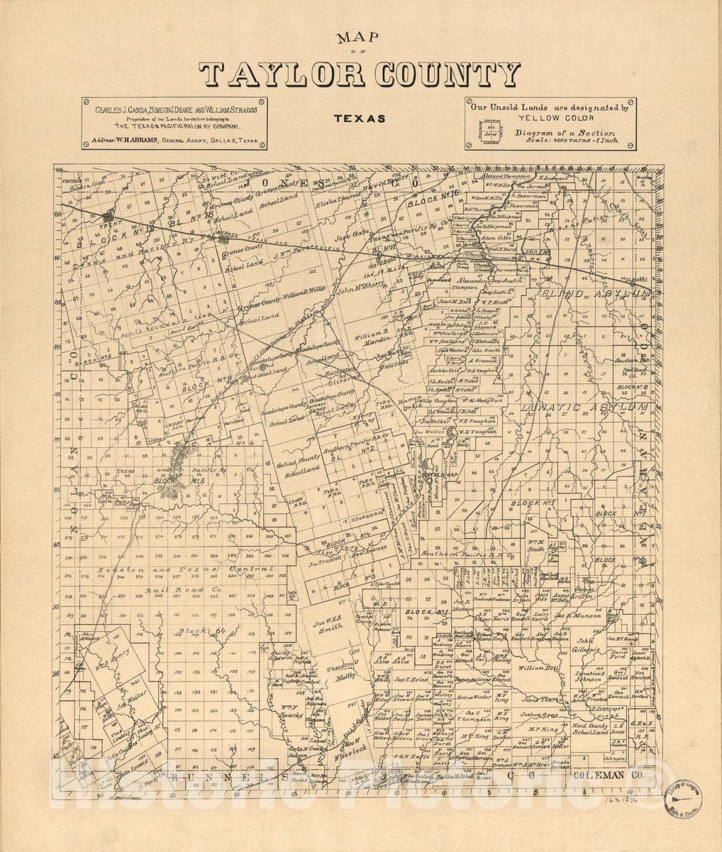Historic 1890 Map - Map of Taylor County, Texas.