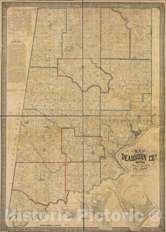 Historic 1860 Map - Map of Dearborn Coy, Indiana