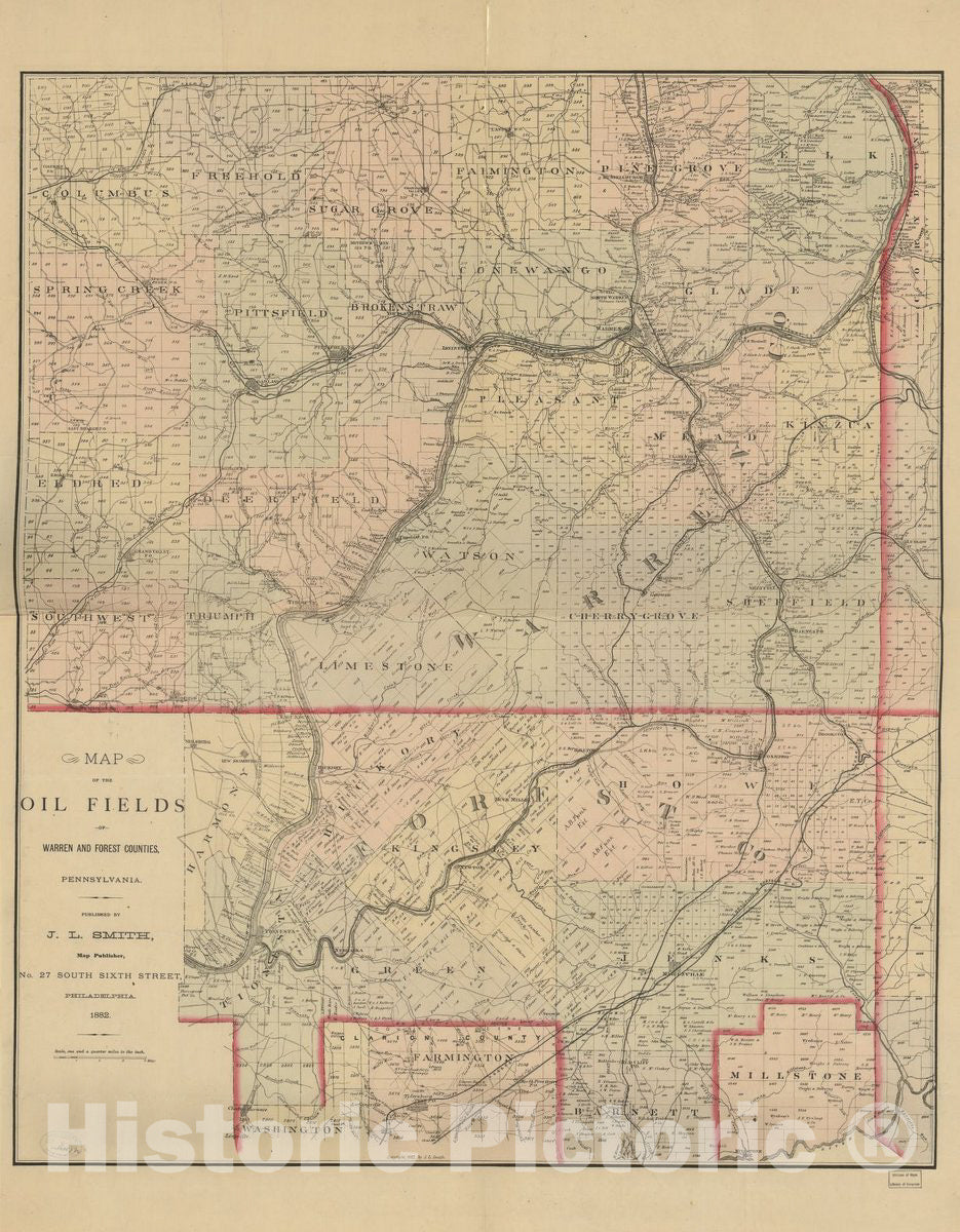 Historic 1882 Map - Map of The Oil Fields of Warren and Forest Counties, Pennsylvania.