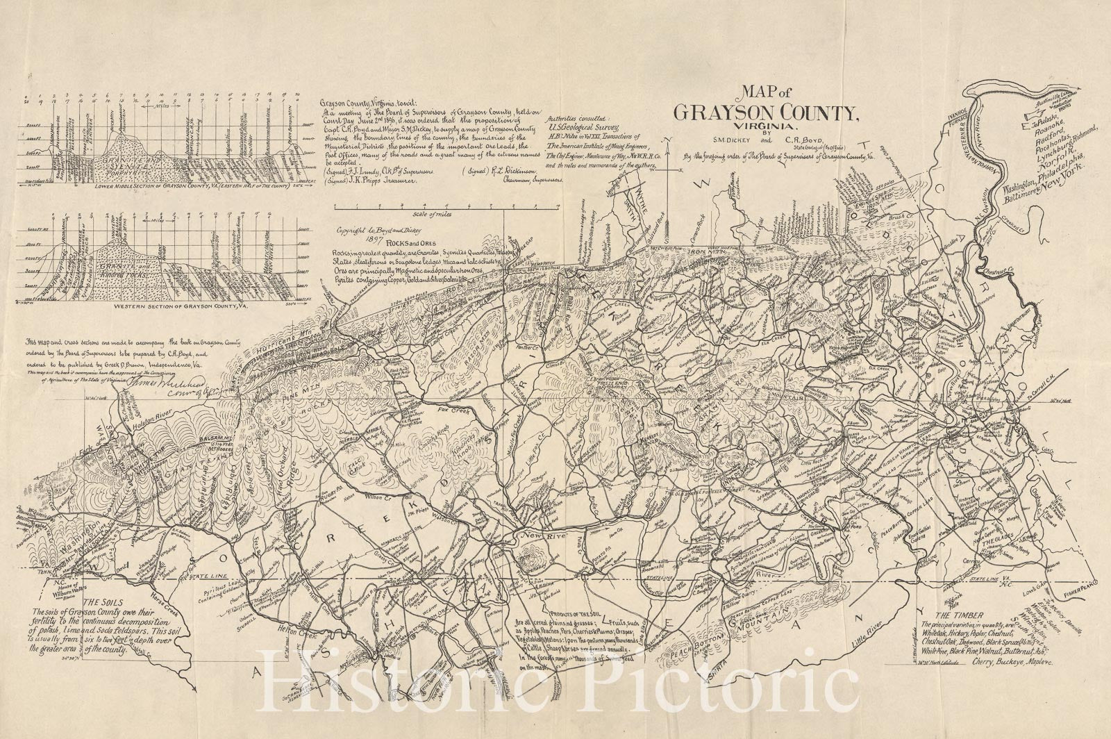 Historic 1897 Map - Map of Grayson County, Virginia