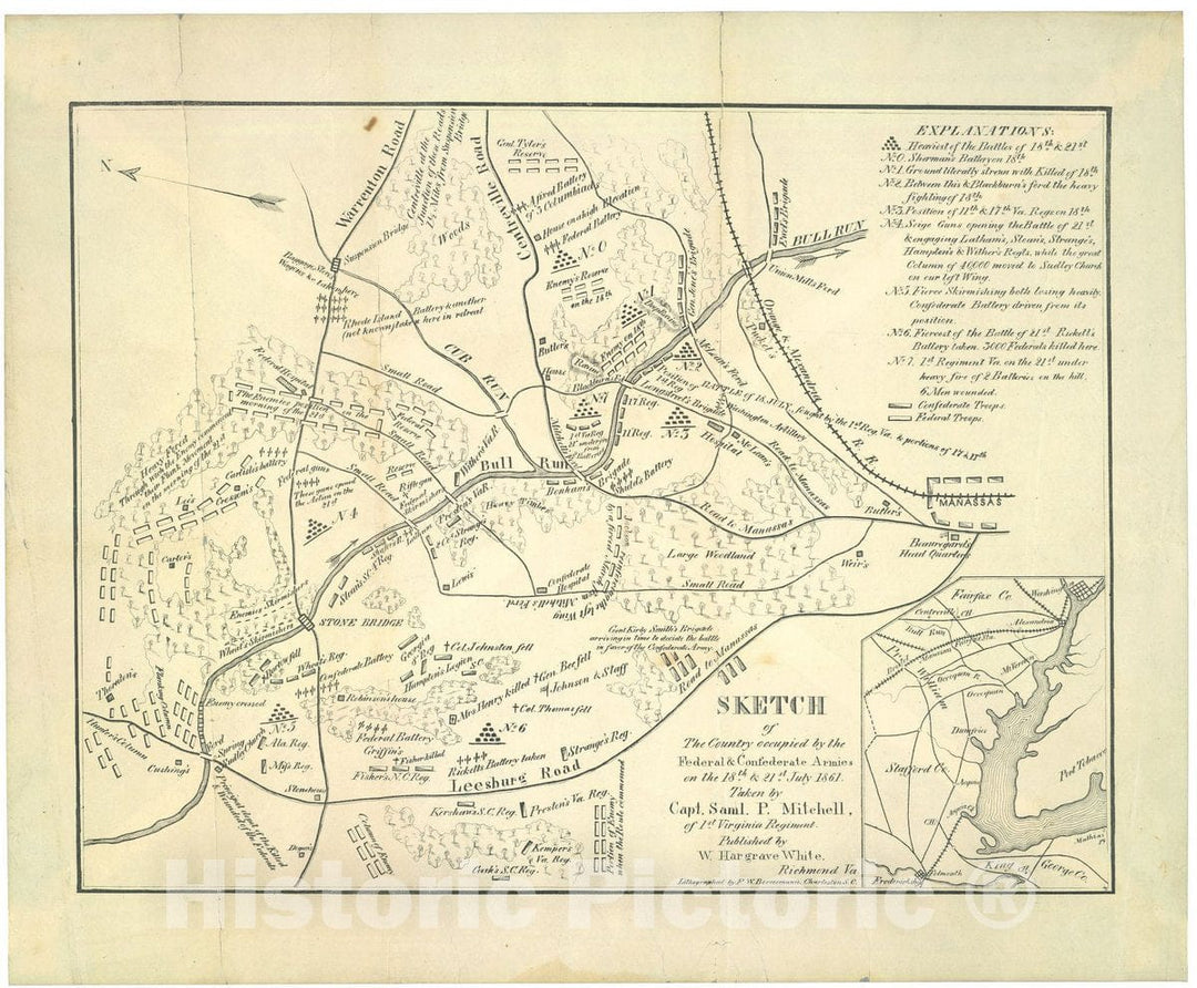 Historic 1861 Map - Sketch of The Country Occupied by The Federal & Confederate Armies on The 18th & 21st July 1861 2
