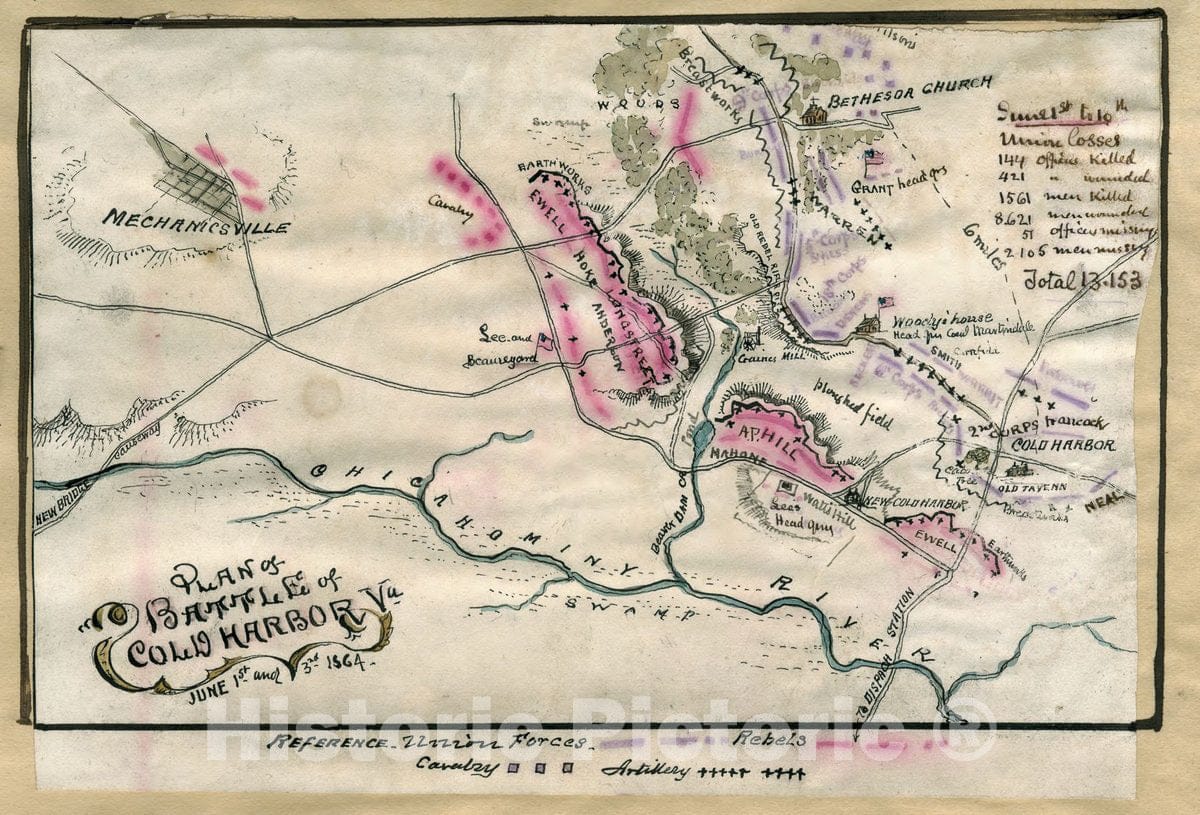 Historic 1864 Map - Plan of Battle of Cold Harbor, Va. : June 1st and 3rd 1864.