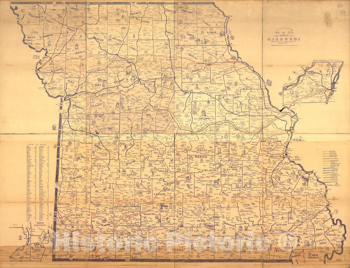Historic 1897 Map - Galbraith's Railway Mail Service maps, Kansas.