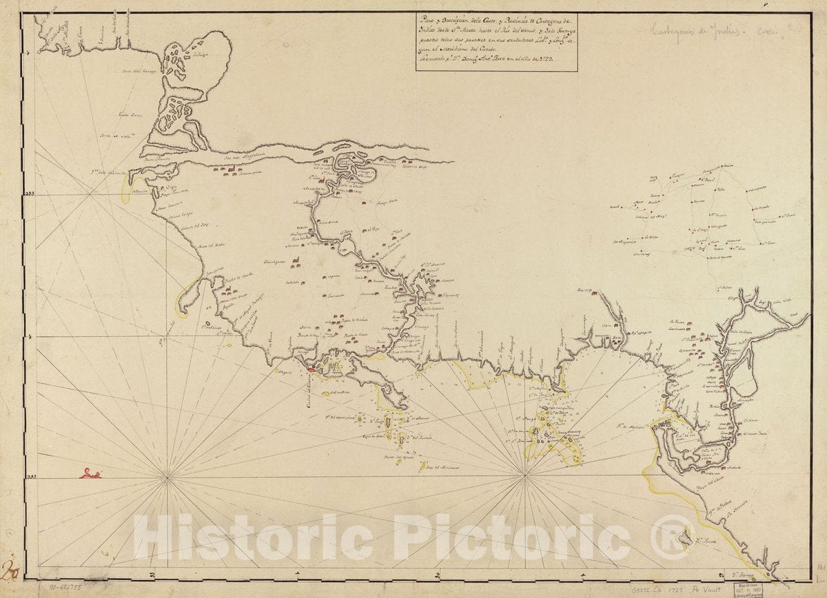 Historic 1729 Map - Plano y descripciÃ³n de la Costa y Provincia de Cartagena de Yndias Desde Sta. Marta