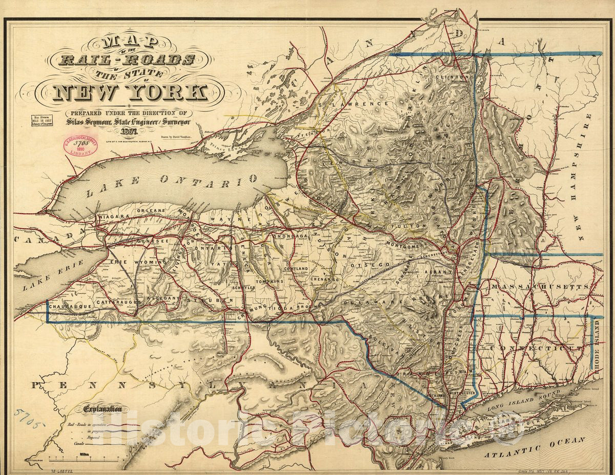 Historic 1857 Map - Map of The Rail-Roads of The State of New York Prepared Under The Direction of Silas Seymour, State Engineer Surveyor.