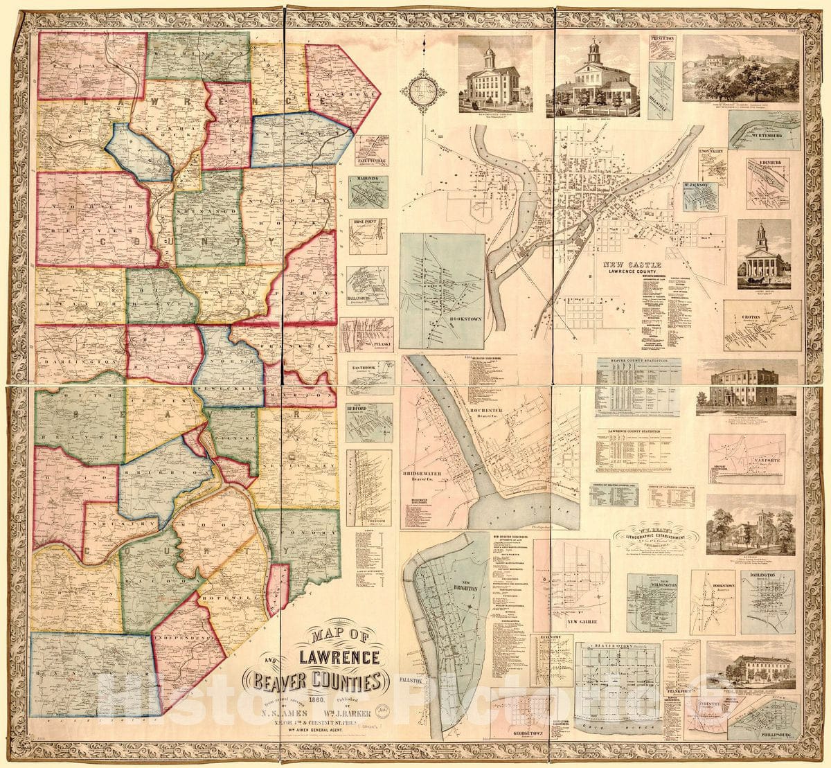 Historic 1860 Map - Map of Lawrence and Beaver Counties