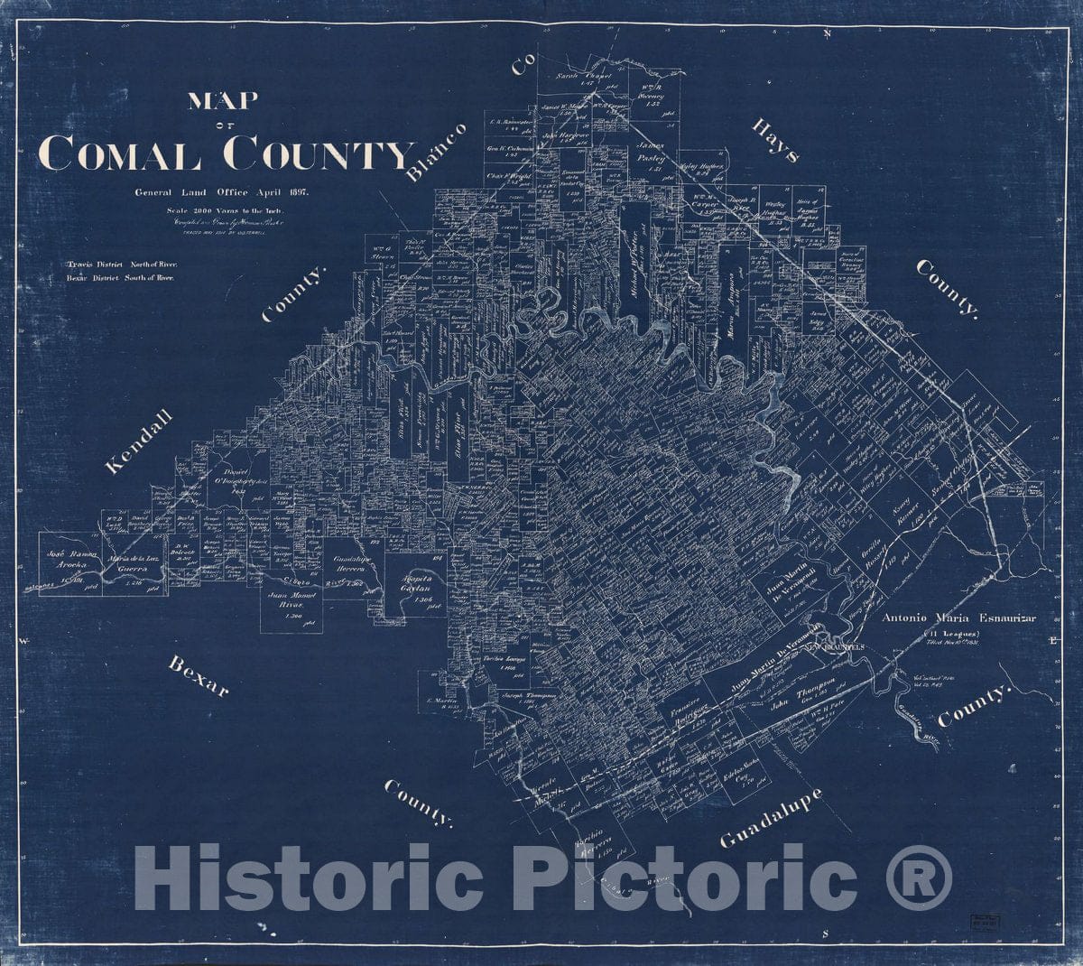 Historic 1897 Map - Map of Comal County