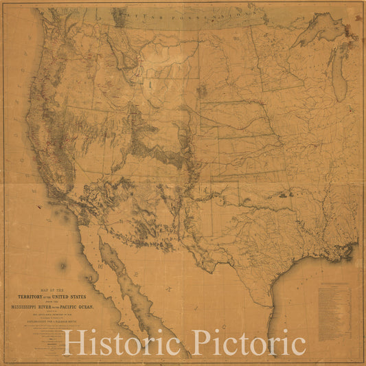 Historic 1858 Map - Map of The Territory of The United States from The Mississippi River to The Pacific Ocean; Ordered by Jeff' Davis, Secretary of War