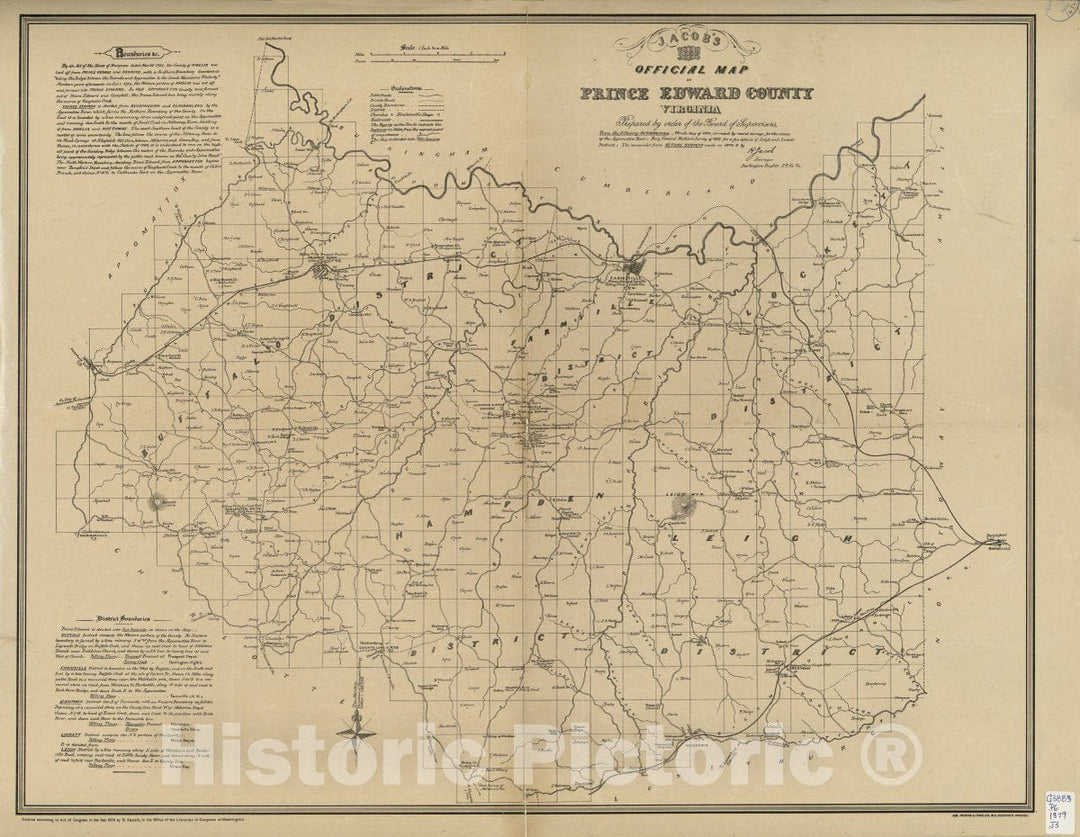 Historic 1879 Map - Jacob's 1878 Official map of Prince Edward County, Virginia