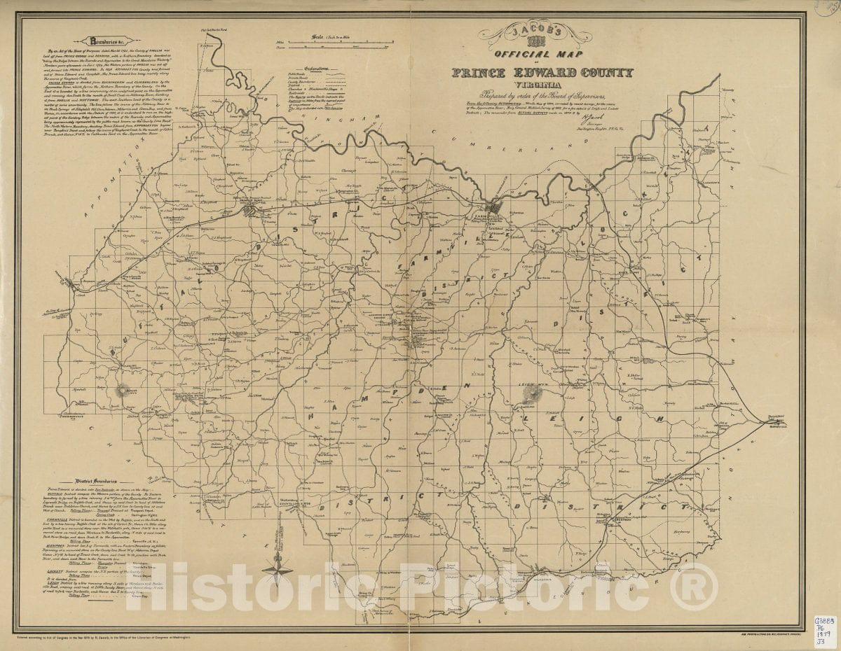 Historic 1879 Map - Jacob's 1878 Official map of Prince Edward County, Virginia