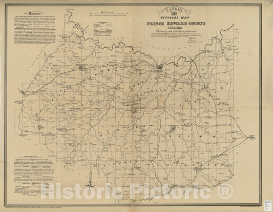 Historic 1879 Map - Jacob's 1878 Official map of Prince Edward County, Virginia