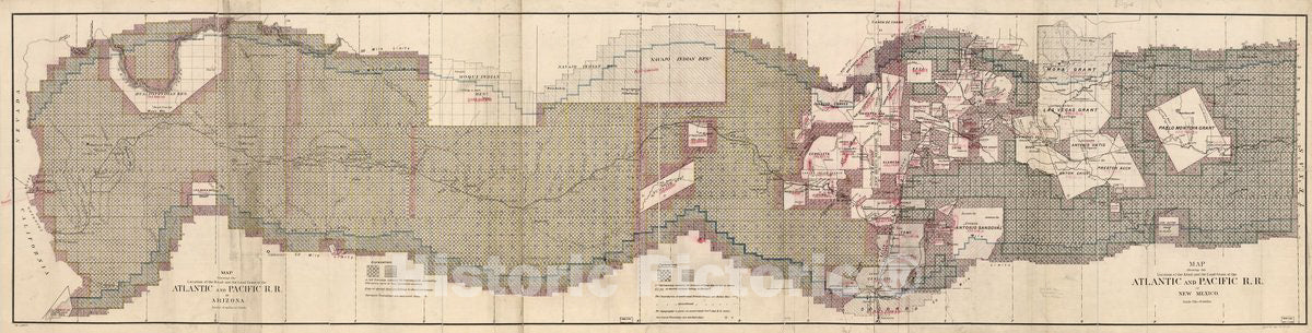 Historic 1883 Map - Map Showing The Location of The Road and The Land Grant of The Atlantic and Pacific R.R. in Arizona in New Mexico.