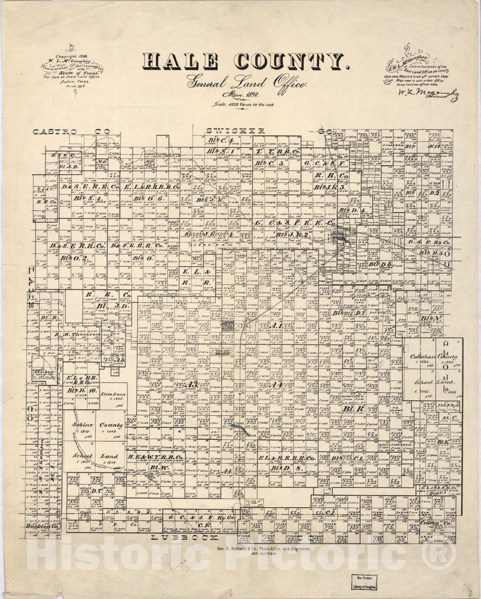Historic 1892 Map - Hale County : General Land Office, May 1892