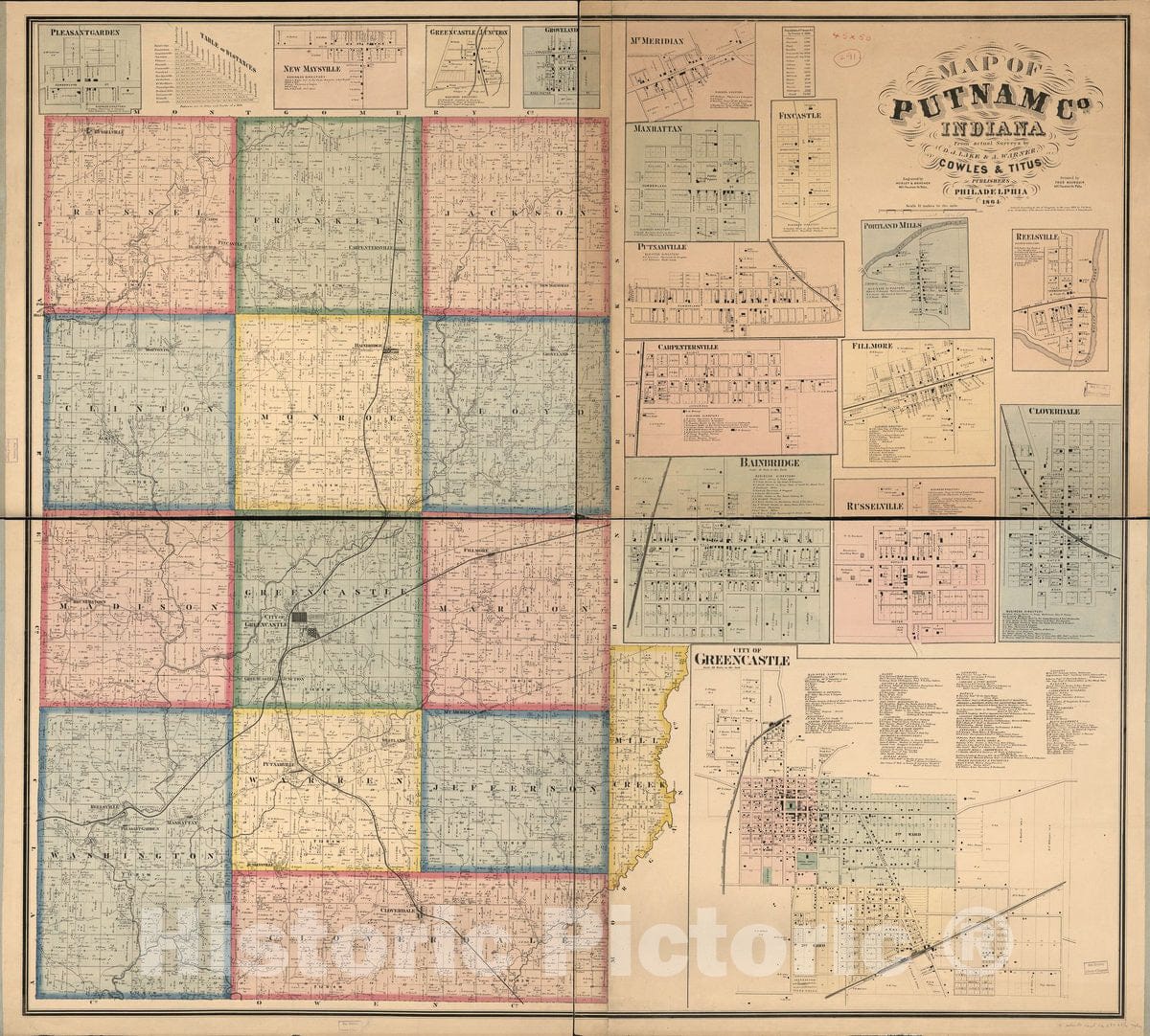 Historic 1864 Map - Map of Putnam Co, Indiana