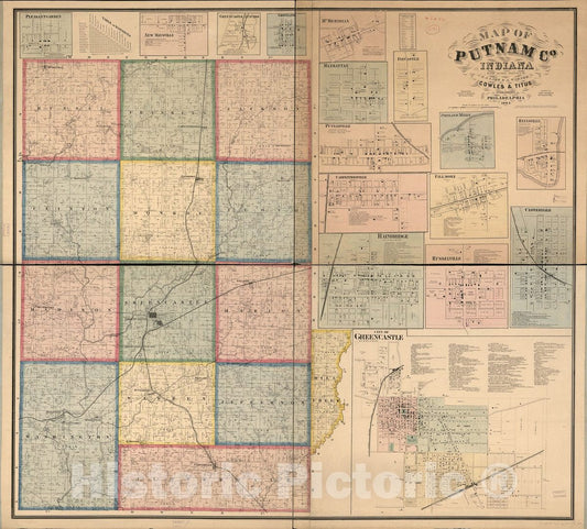 Historic 1864 Map - Map of Putnam Co, Indiana