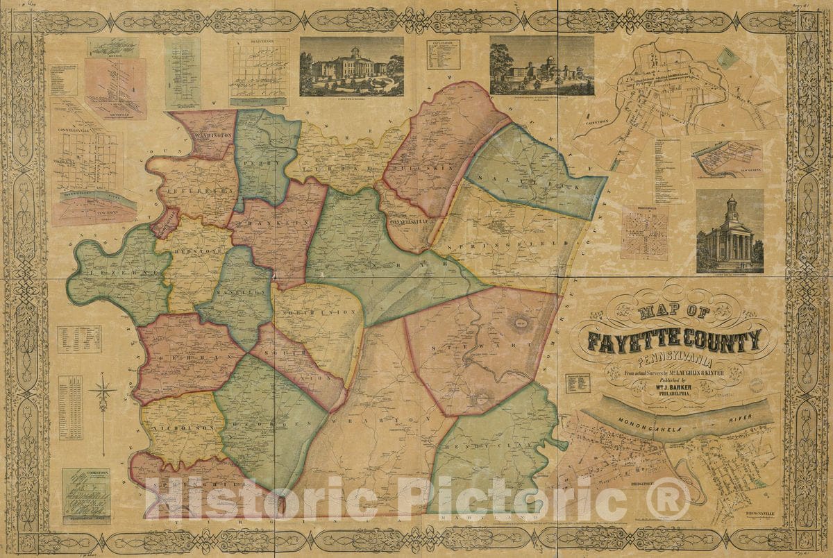 Historic 1858 Map - Map of Fayette County, Pennsylvania : from Actual surveys