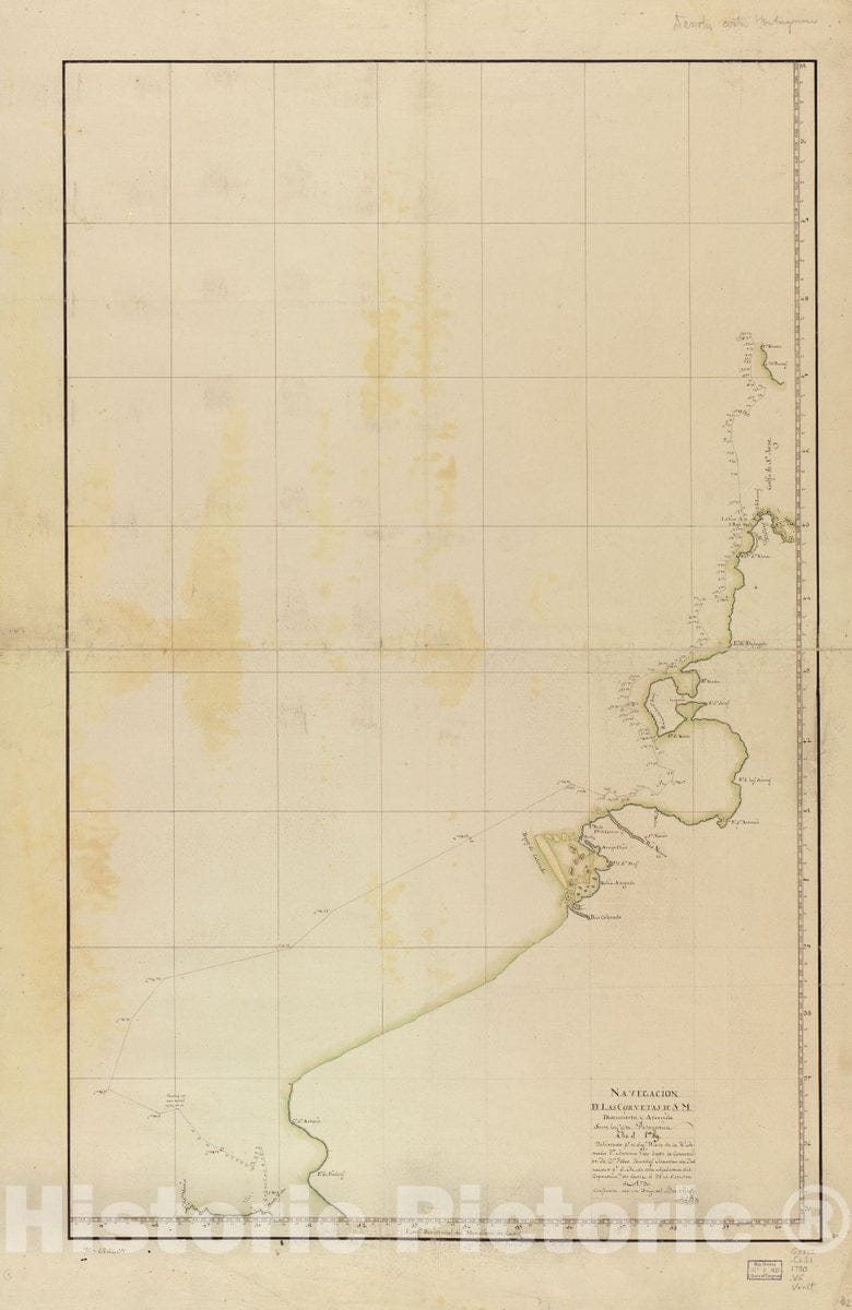 Historic 1789-1790 Map - NavegaciÃ³n de las corvetas de S.M. Descuvierta y Atrevida sovre la Costa Patagonica, aÃ±o d. 1789