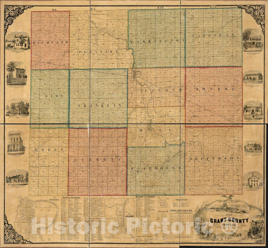 Historic 1861 Map - Map of Grant County, Indiana