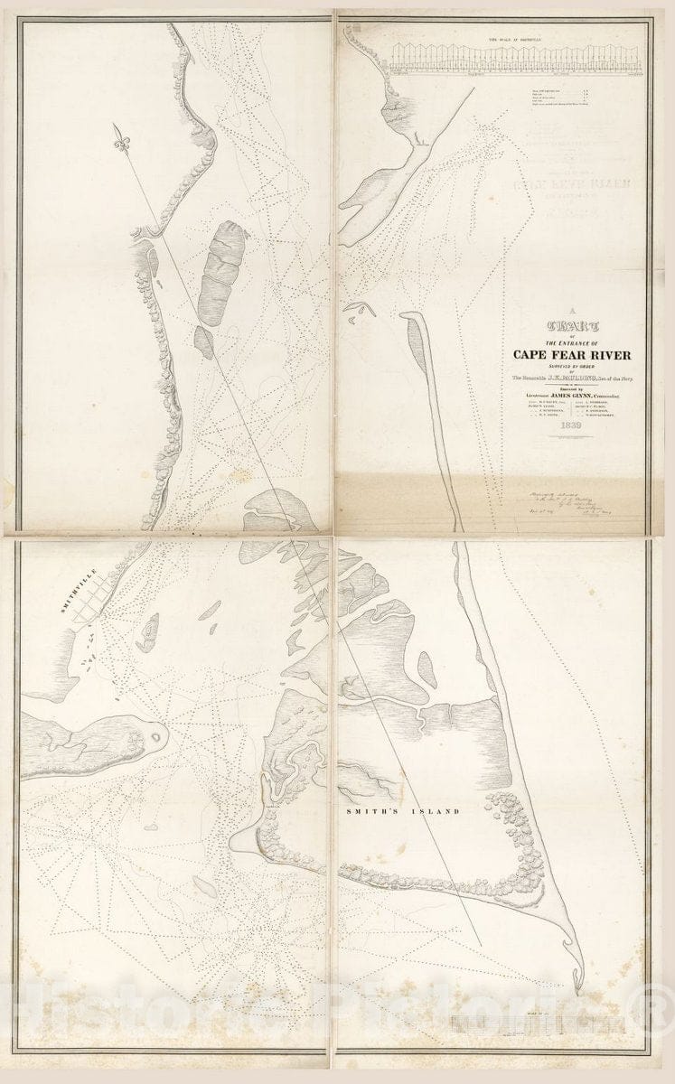 Historic 1839 Map - A Chart of The Entrance of Cape Fear River