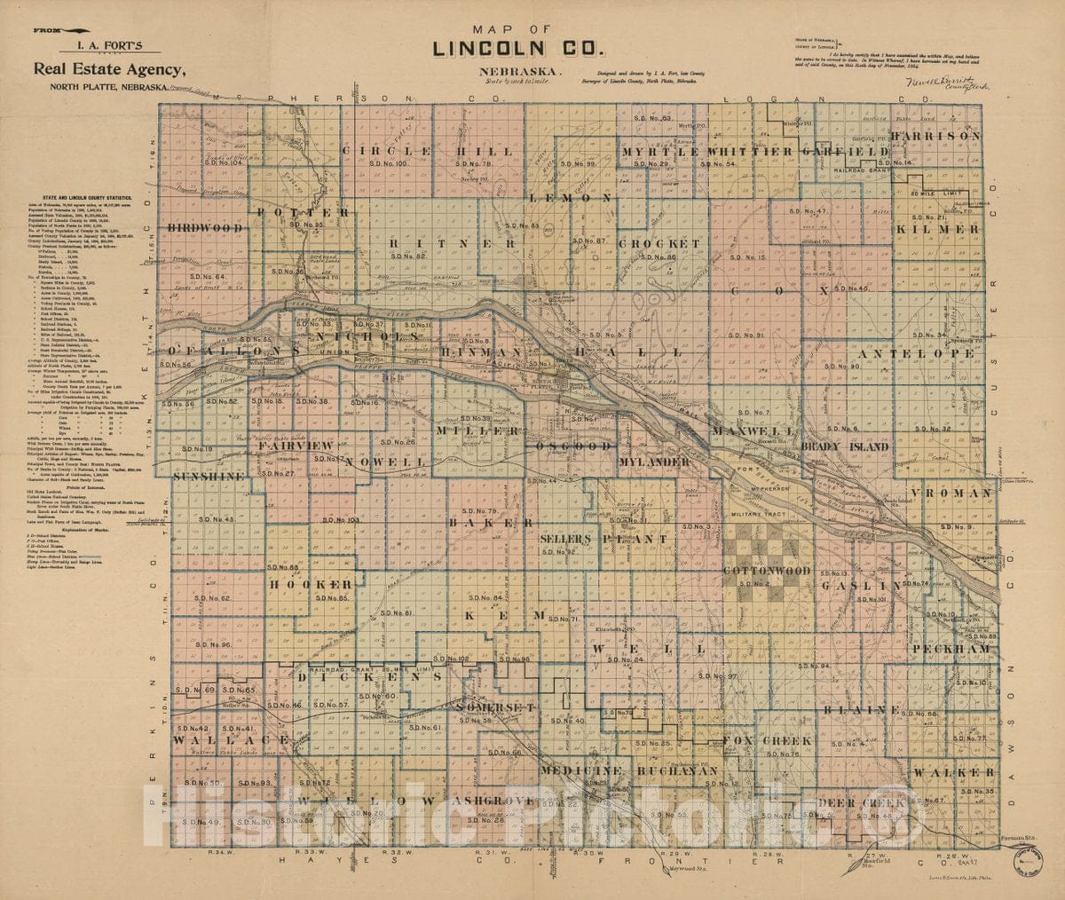 Historic 1894 Map - Map of Lincoln Co. Nebraska