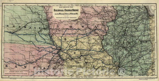 Historic 1872 Map - Map Showing The Railroad and Highway Bridge Over The Missouri River at St. Joseph, Mo. and The Railroads Connecting therewith.