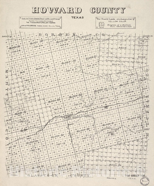 Historic 1890 Map - Howard County, Texas