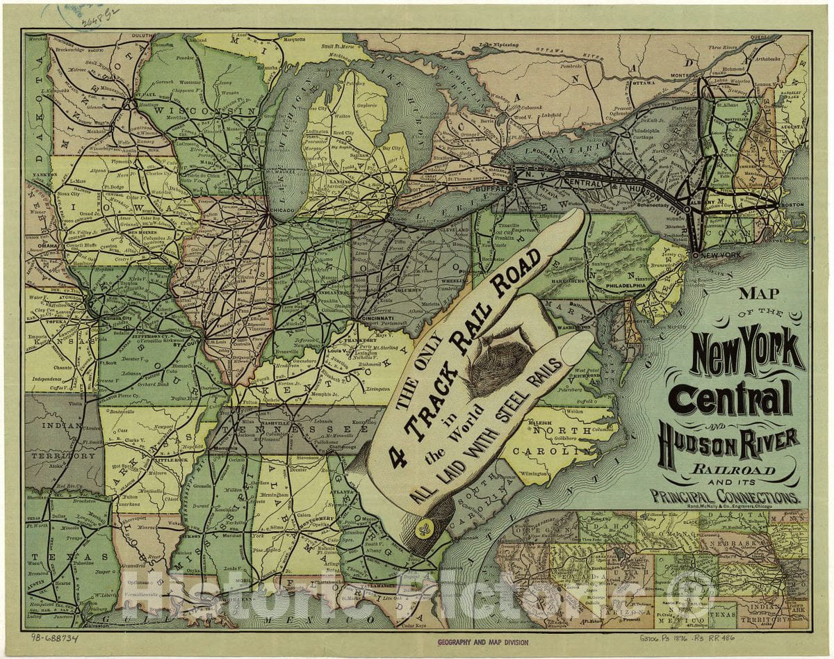 Historic 1876 Map - Map of The New York Central and Hudson River Railroad and its Principal Connections.