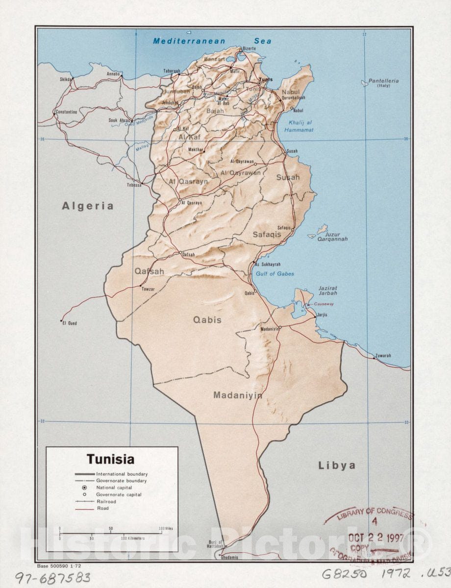Historic 1972 Map - Tunisia. 2