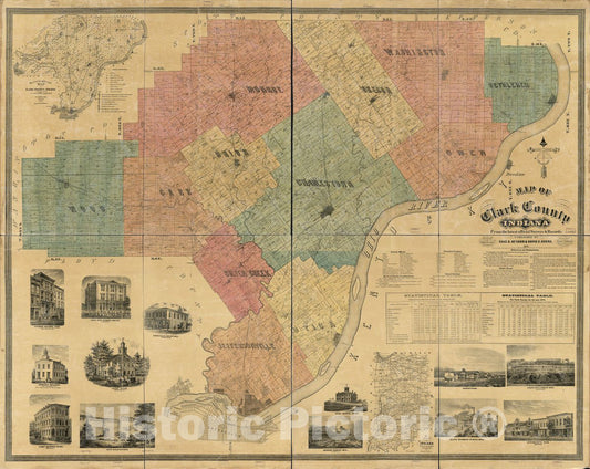 Historic 1875 Map - Map of Clark County, Indiana
