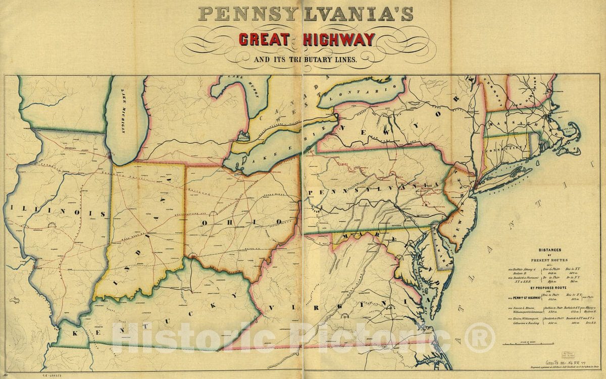 Historic 1850 Map - Pennsylvania's Great Highway and its Tributary Lines.