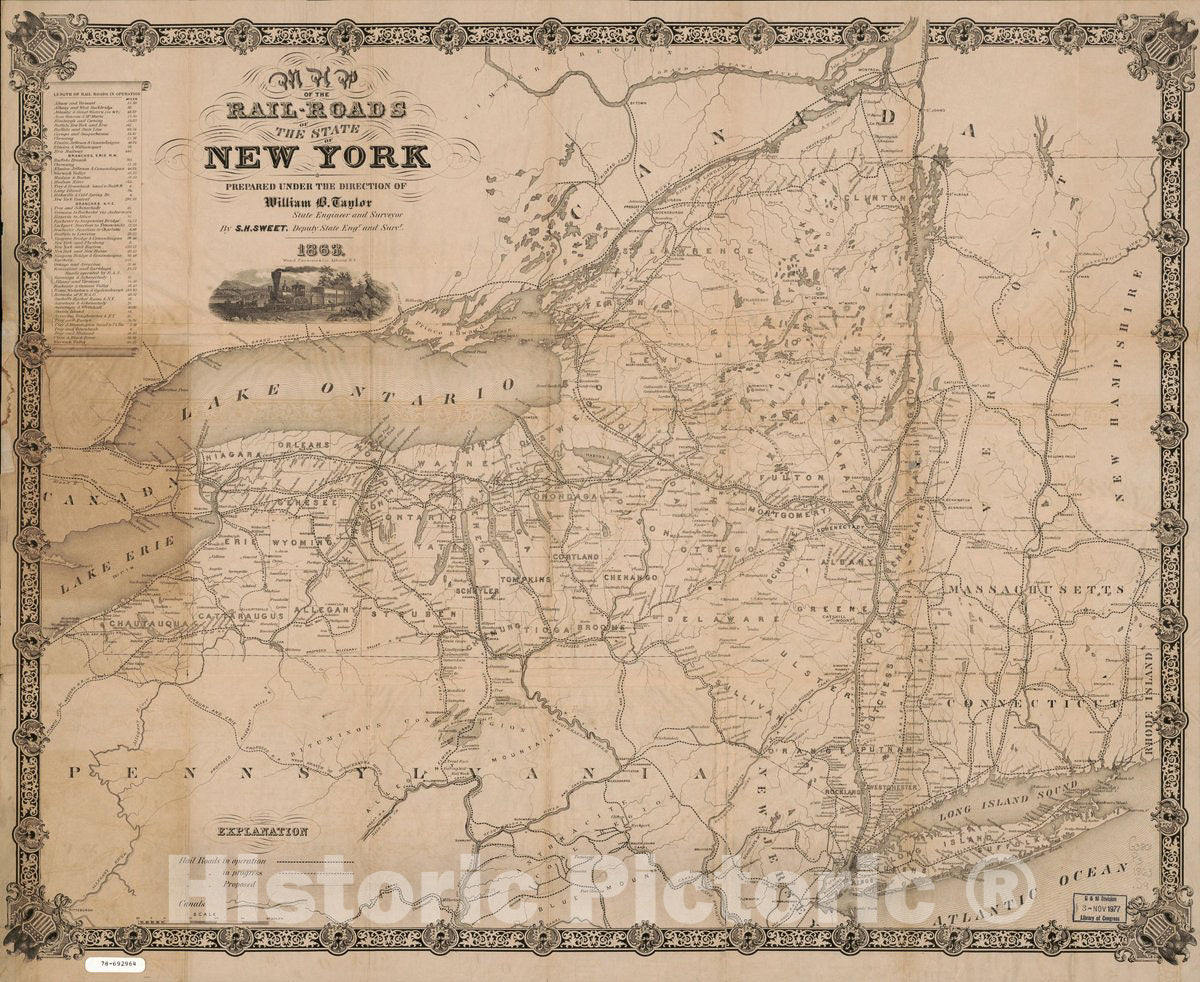 Historic 1863 Map - Map of The Rail-Roads of The State of New York