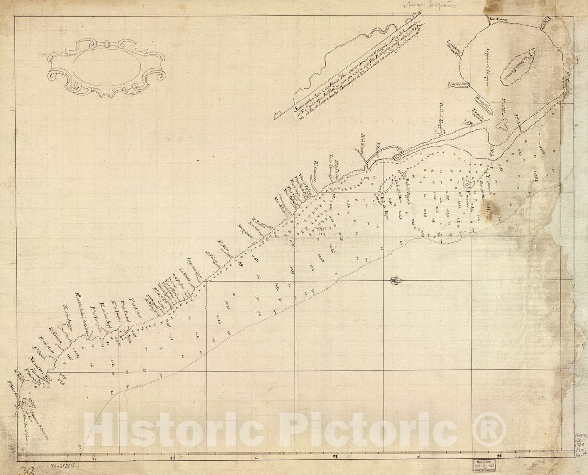 Historic 1760 Map - Map Showing Coast of Veracruz State, Mexico, Between Tampico and AntÃ³n Lizardo