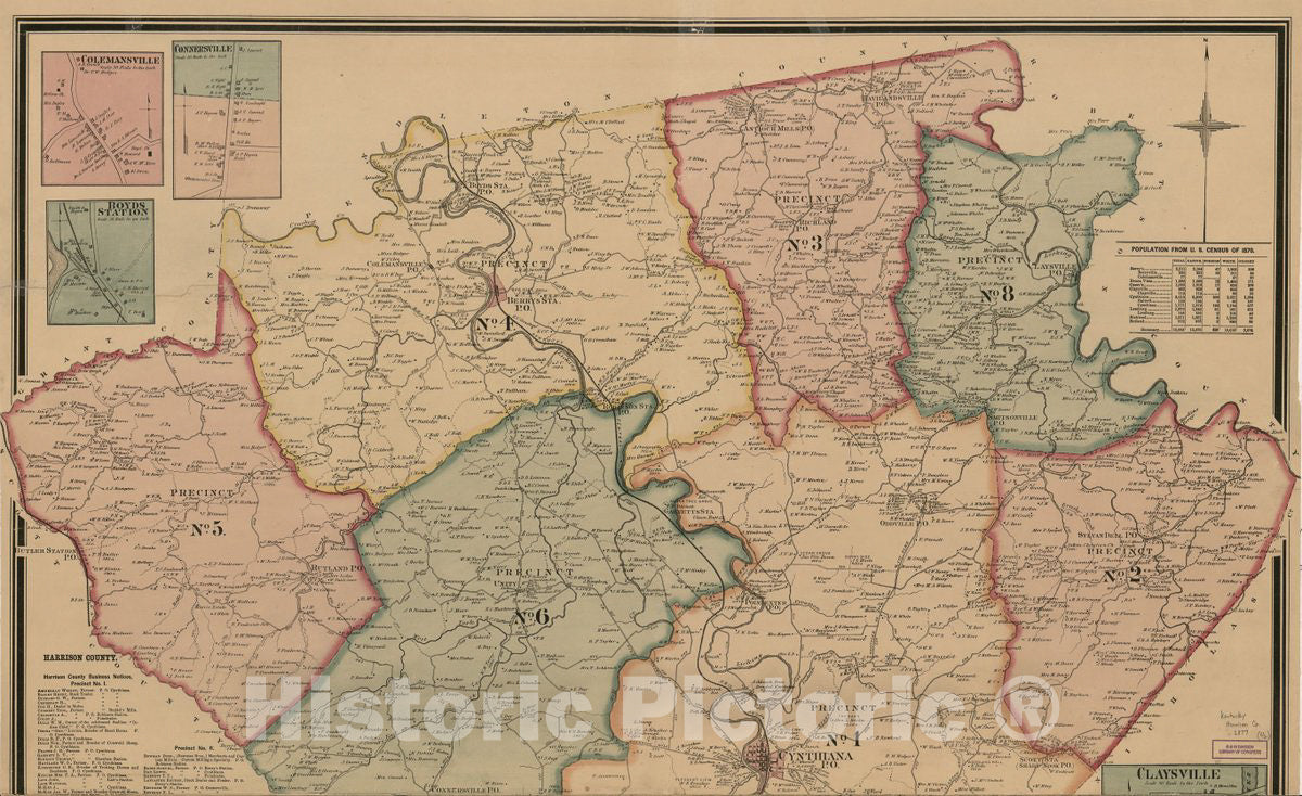 Historic 1877 Map - Map of Harrison County, Ky. : from New & Actual surveys