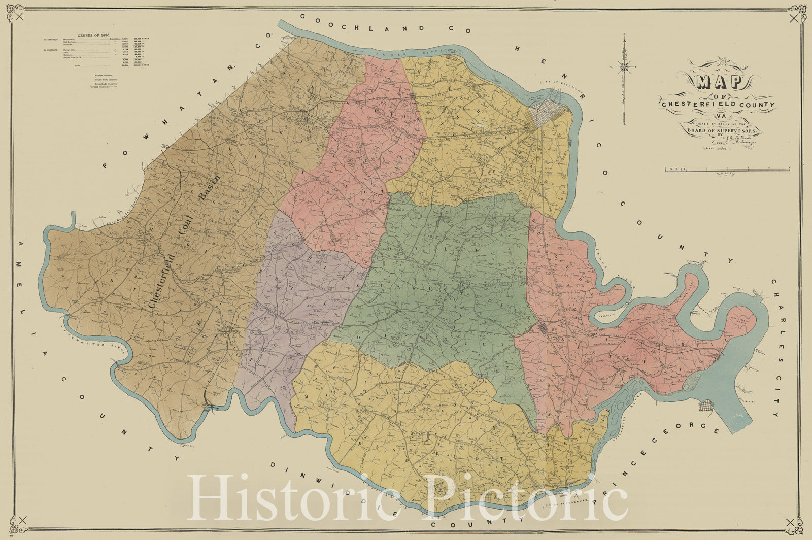 Historic 1888 Map - Map of Chesterfield County, Va.
