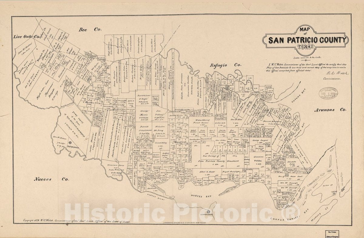 Historic 1879 Map - Map of San Patricio County, Texas