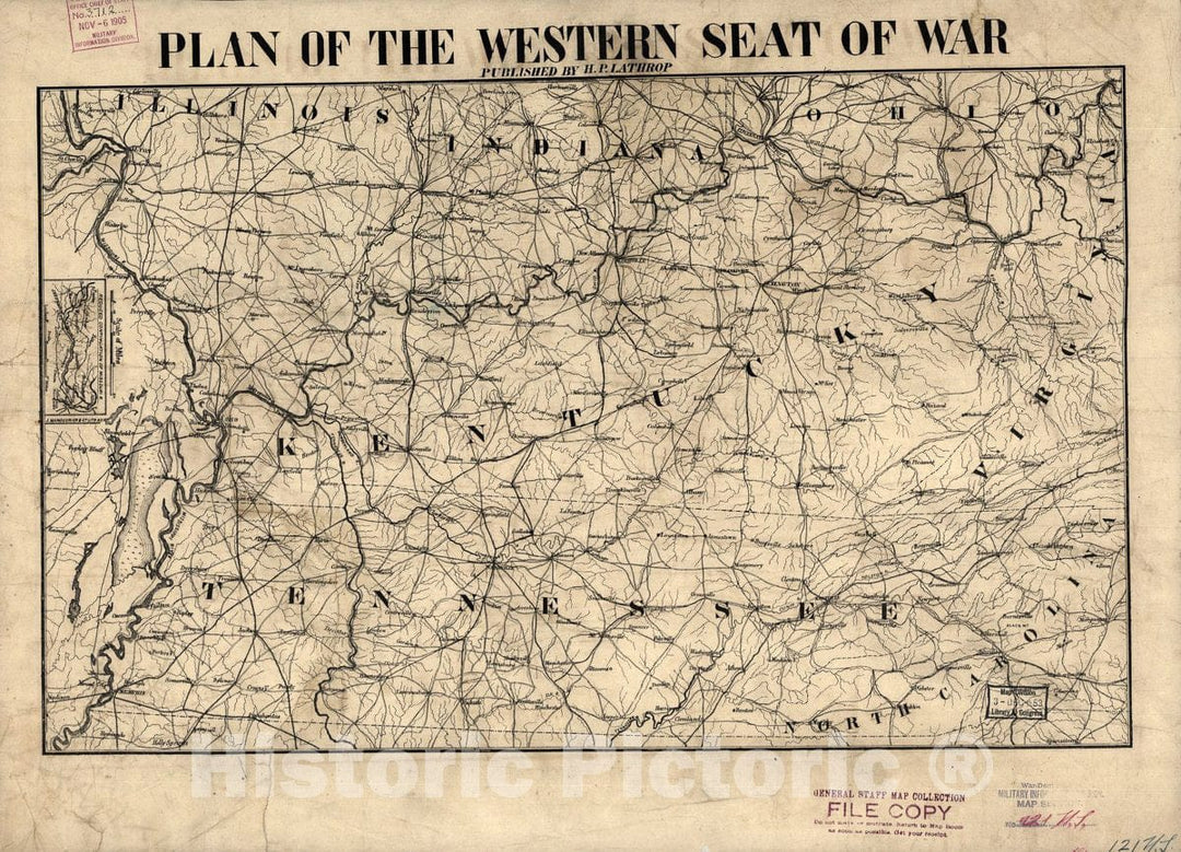 Historic 1865 Map - Plan of The Western seat of war.