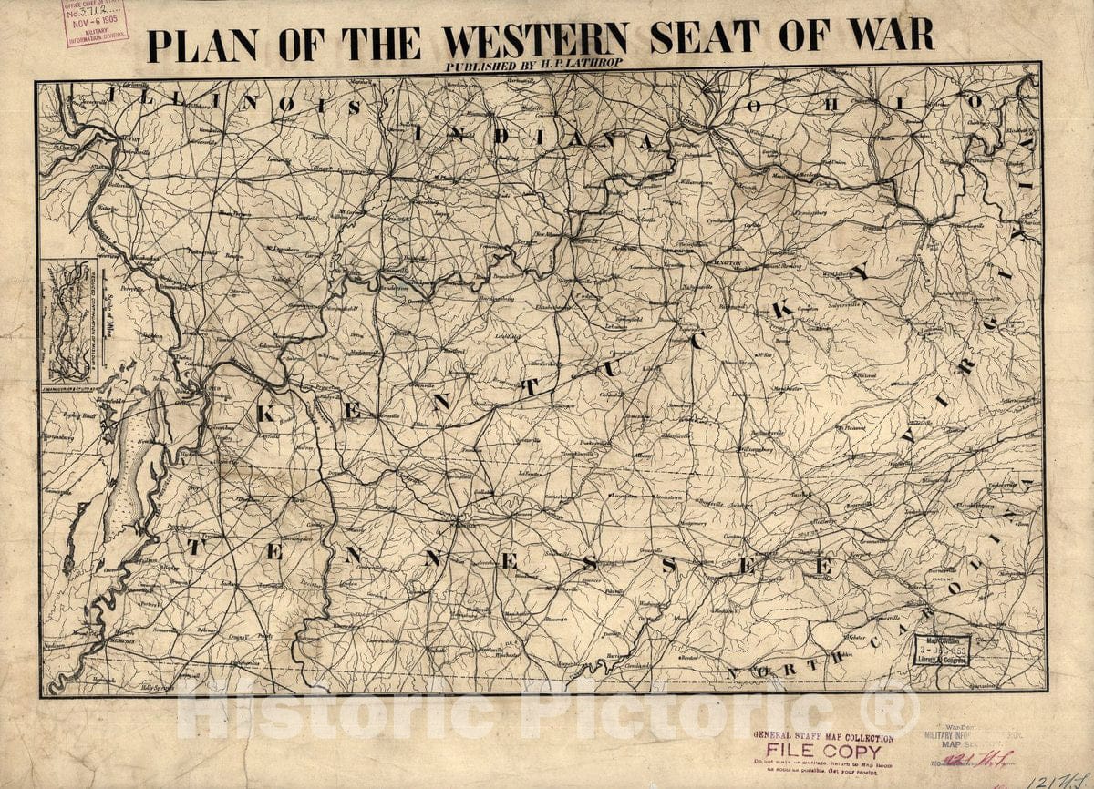Historic 1865 Map - Plan of The Western seat of war.