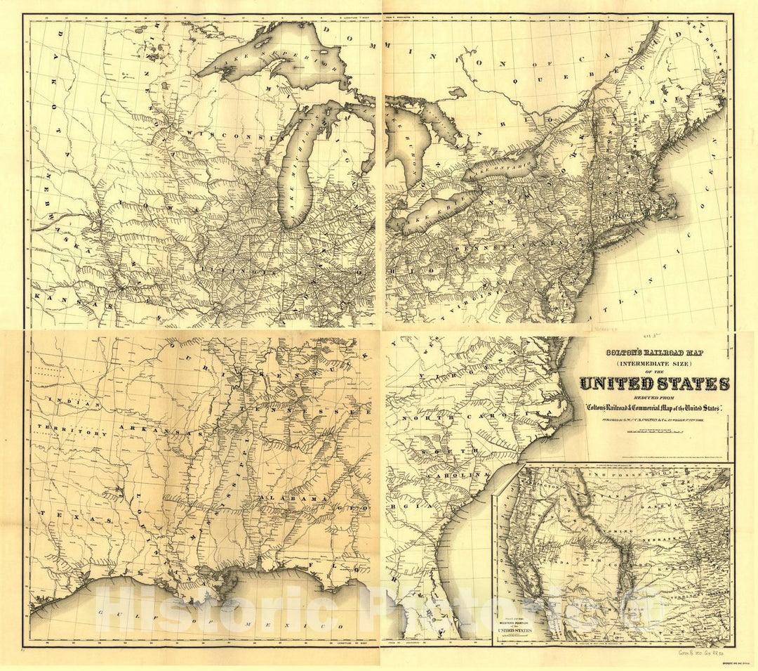 Historic 1870 Map - Colton's Railroad map (Intermediate Size) of The United States Reduced from;Colton's Railroad and Commercial map of The United States;