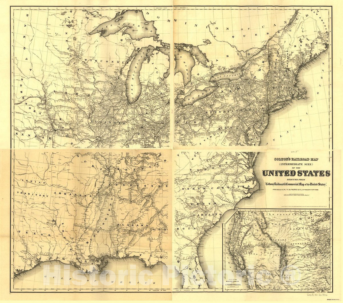 Historic 1870 Map - Colton's Railroad map (Intermediate Size) of The United States Reduced from;Colton's Railroad and Commercial map of The United States;